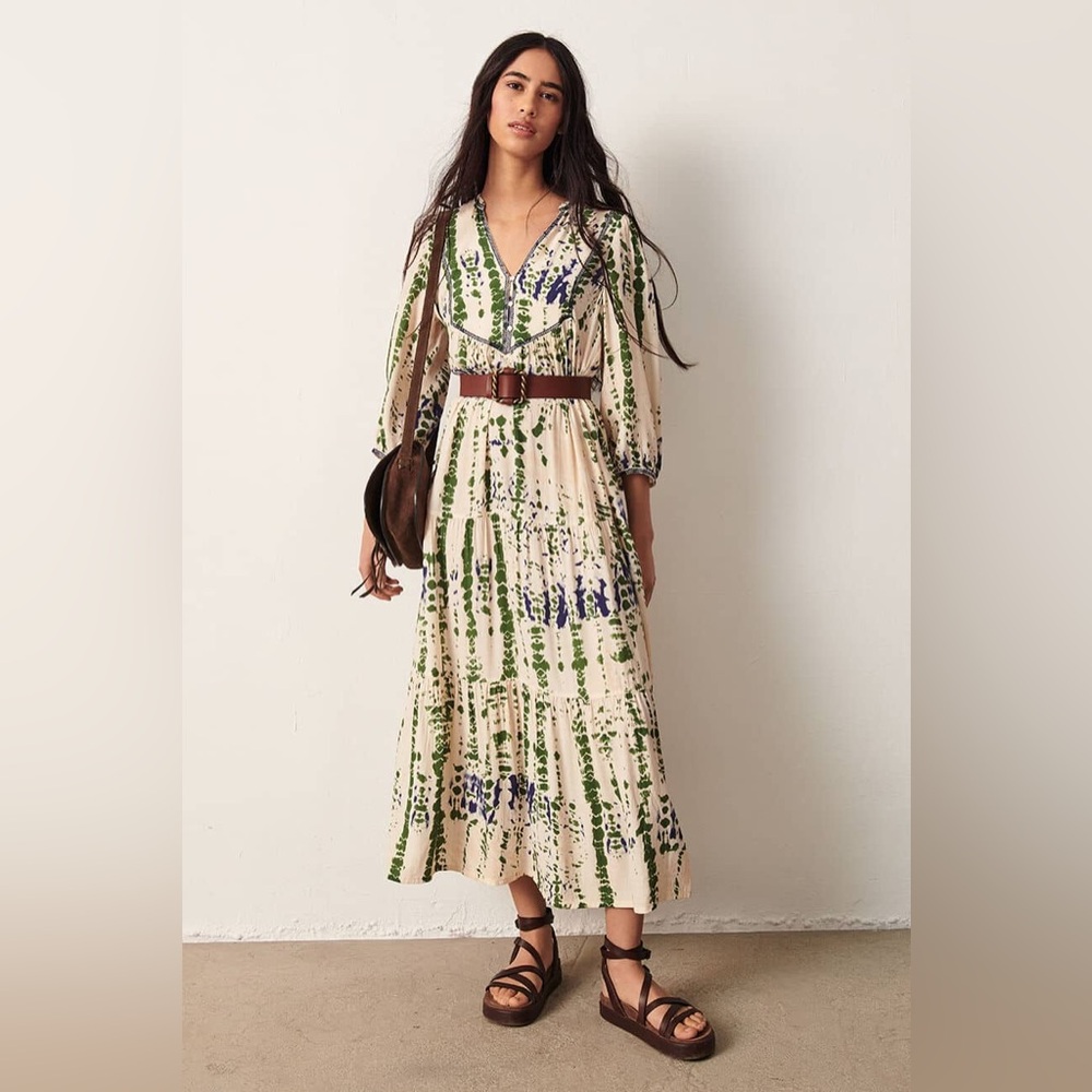 Ba&sh Isolde Tie Dyed Midi Dress - Elegant Green and Blue Patterned Dress